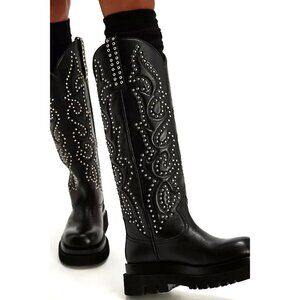 Jeffrey Campbell Black Studded Heeled Boots